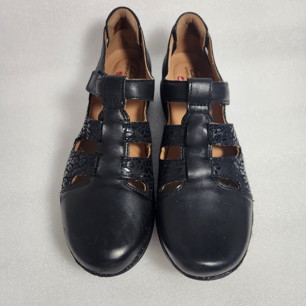 Clarks Appley Animal Print Strap Mary Jane Black Leather Size US 9 M NWT - Picture 2 of 16